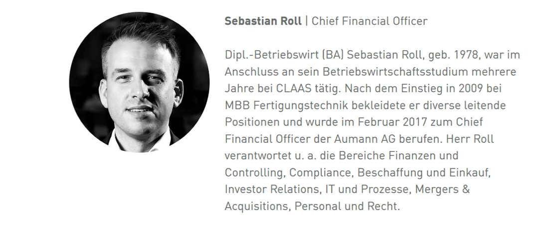 Aumann AG - eine ausführliche Unternehmensanalyse: Vita Vorstandsmitglied Sebastian Roll | LYNX Online Broker