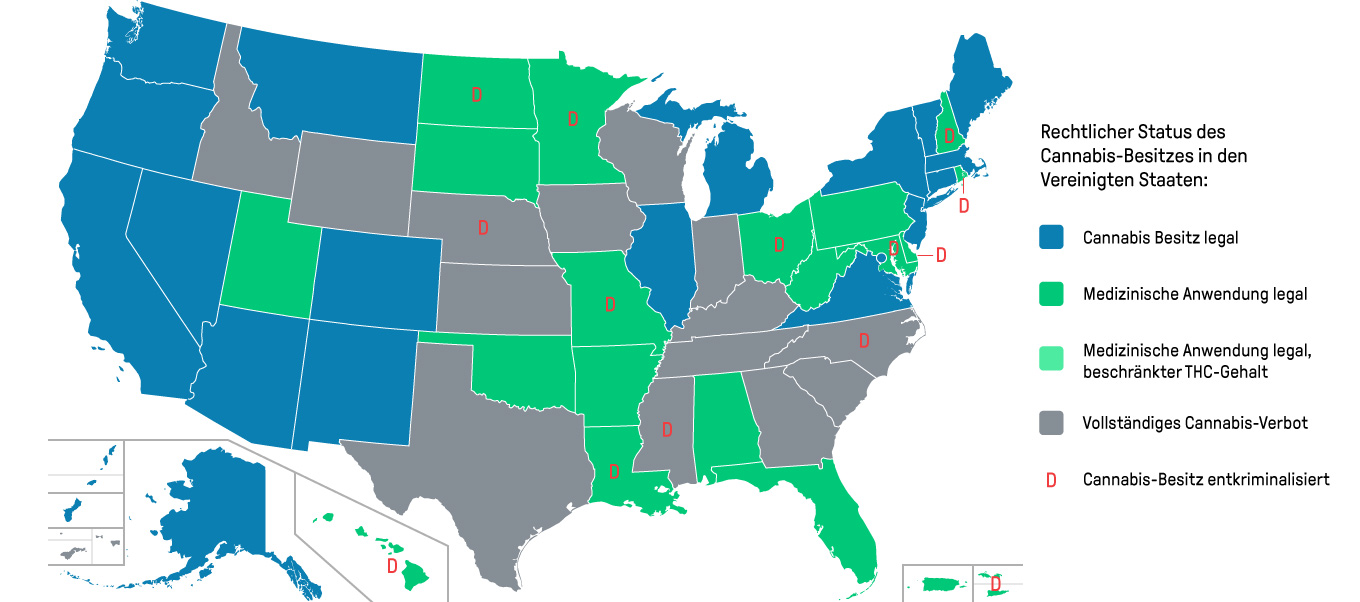 Der rechtliche Status von Cannabis in den USA - Übersicht | Online Broker LYNX Karte zum rechtlichen Status von Cannabis in den USA | Online Broker LYNX